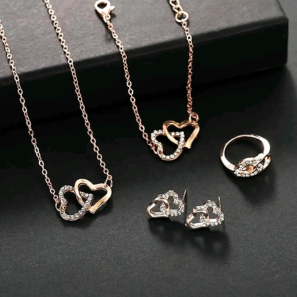 Double heart silver jewellery set-Rjdoubleheart