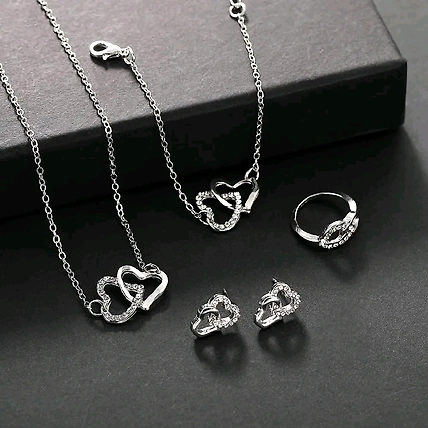 Double heart silver jewellery set-1