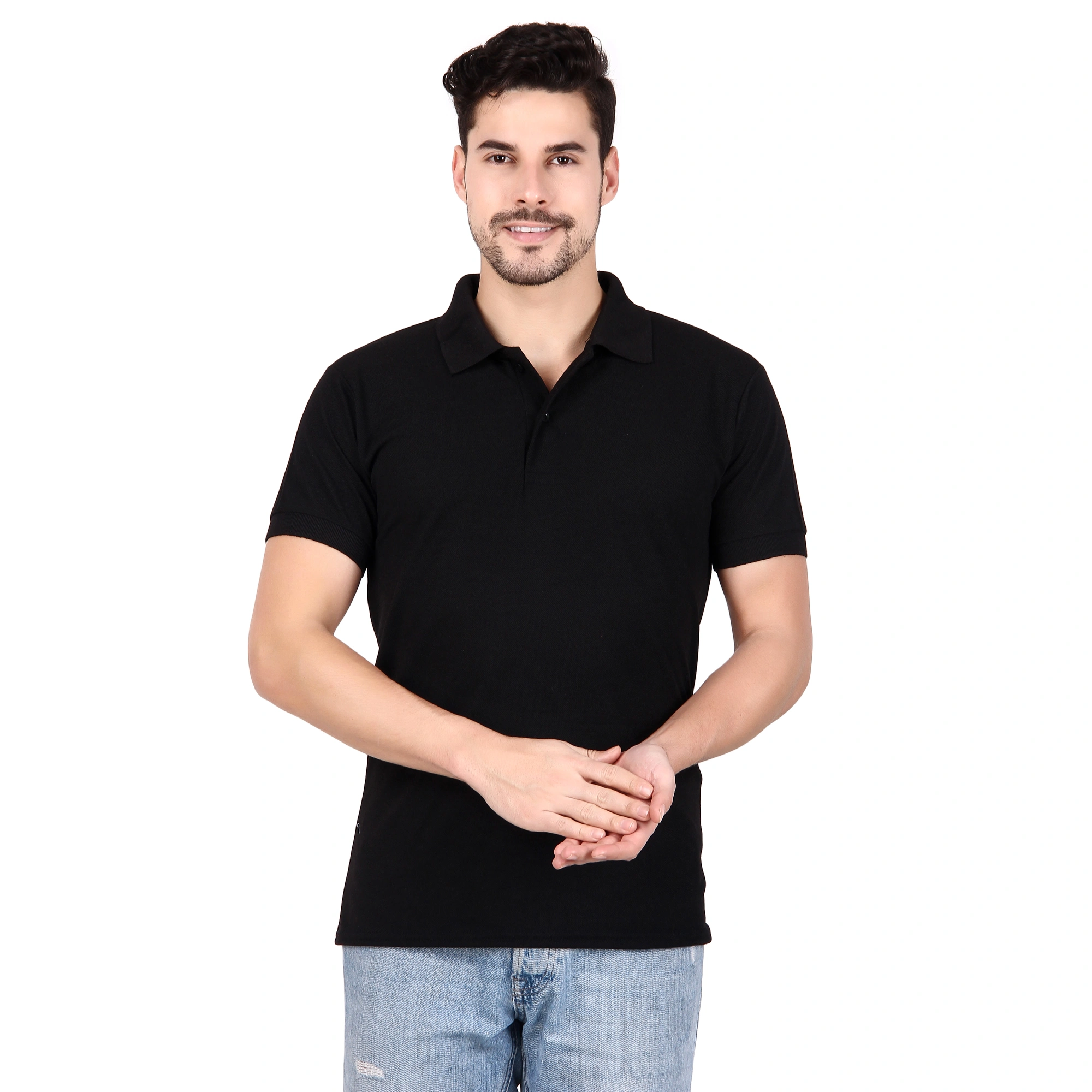 Cotton Collar Plain Polo T-Shirts-1