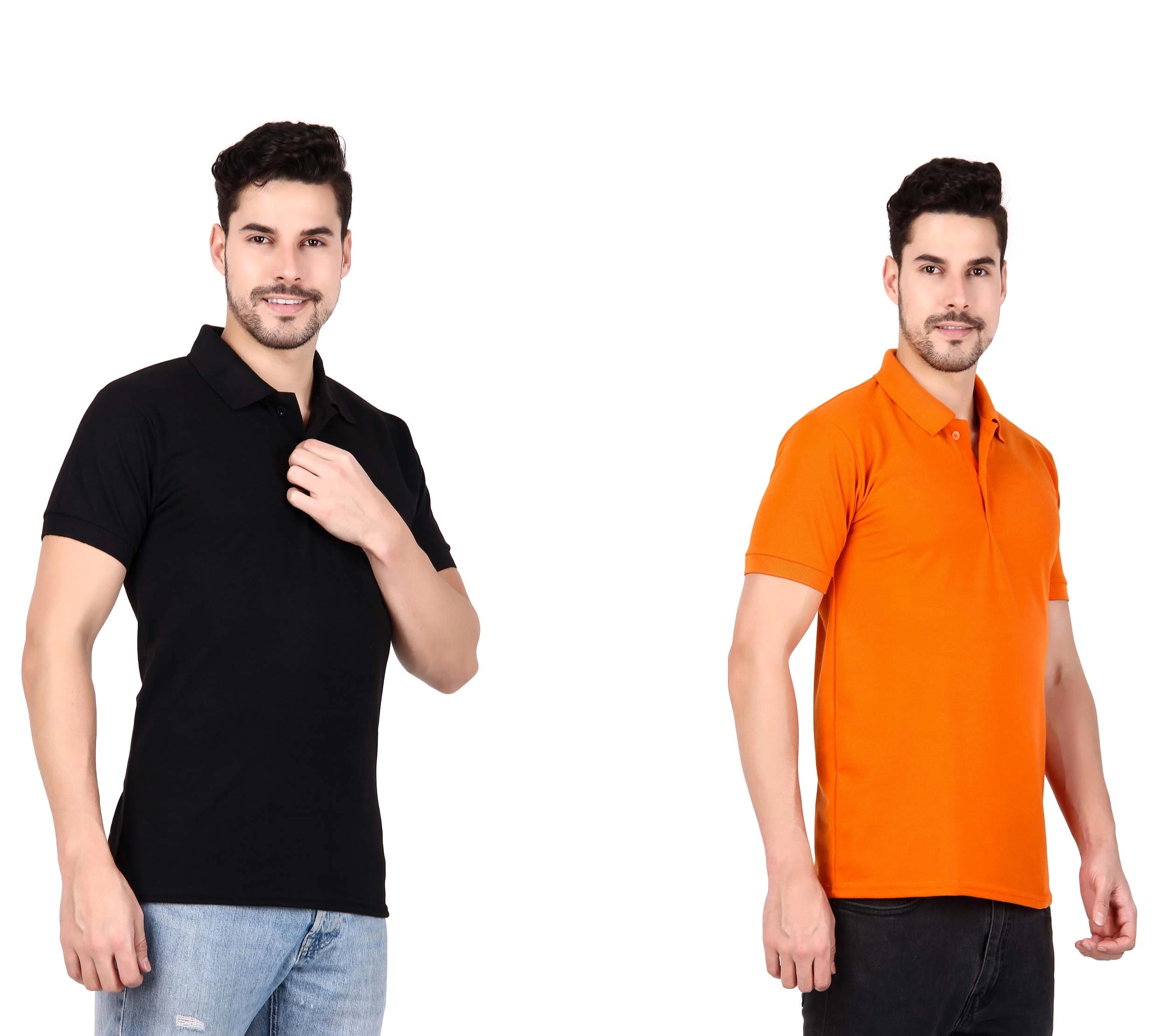 Cotton Collar Plain Polo T-Shirts-2