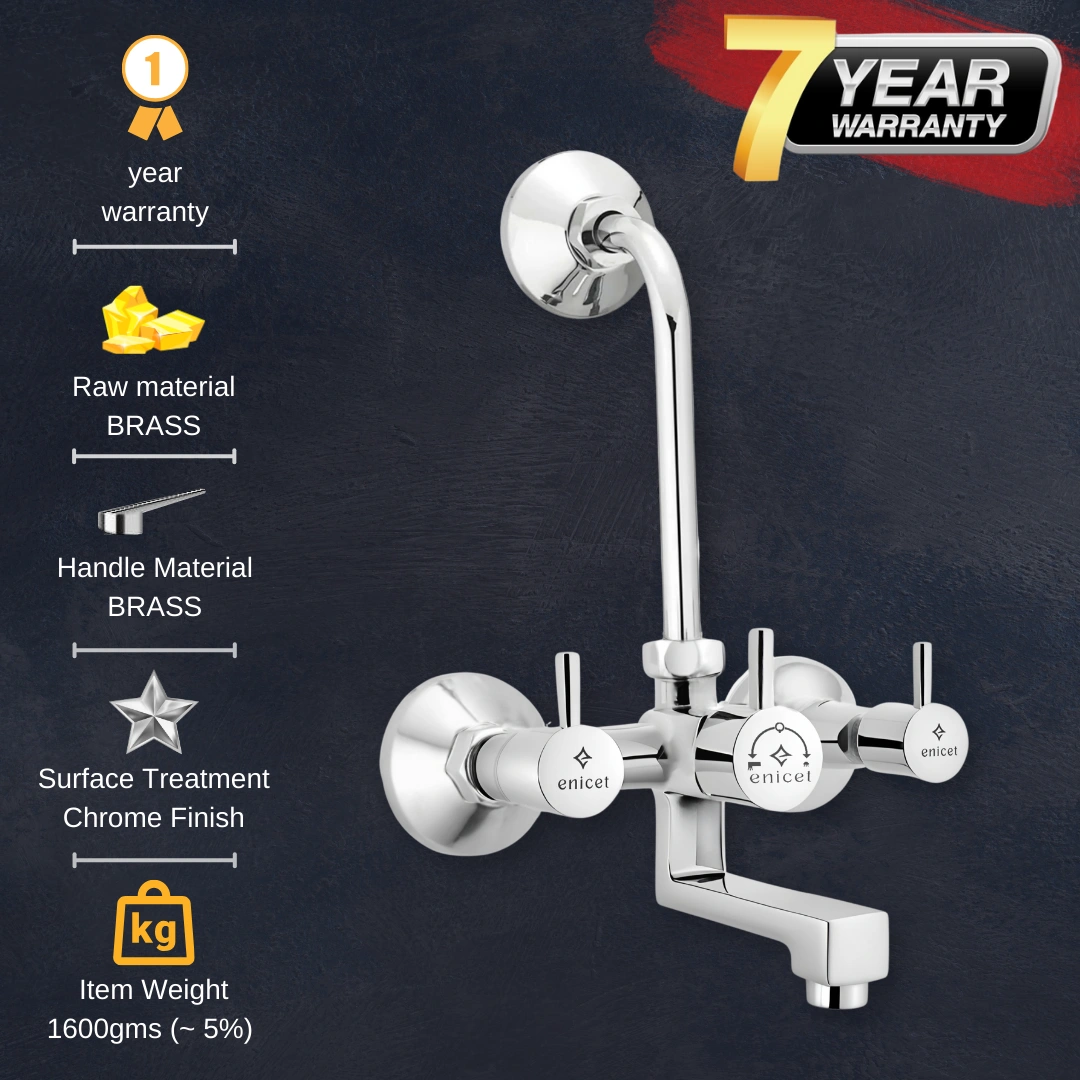 ENICET Brass Durable Wall Mixer 2 in 1 with Bend for Over Head Shower and 125mm Long Bend Pipe, Hot and Cold Wall Mixer for Bathroom (Medium) Visit the ENICET Store-1