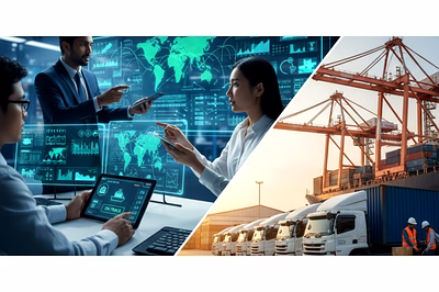 International trade logistics with real-time shipment tracking and global supply chain visibility