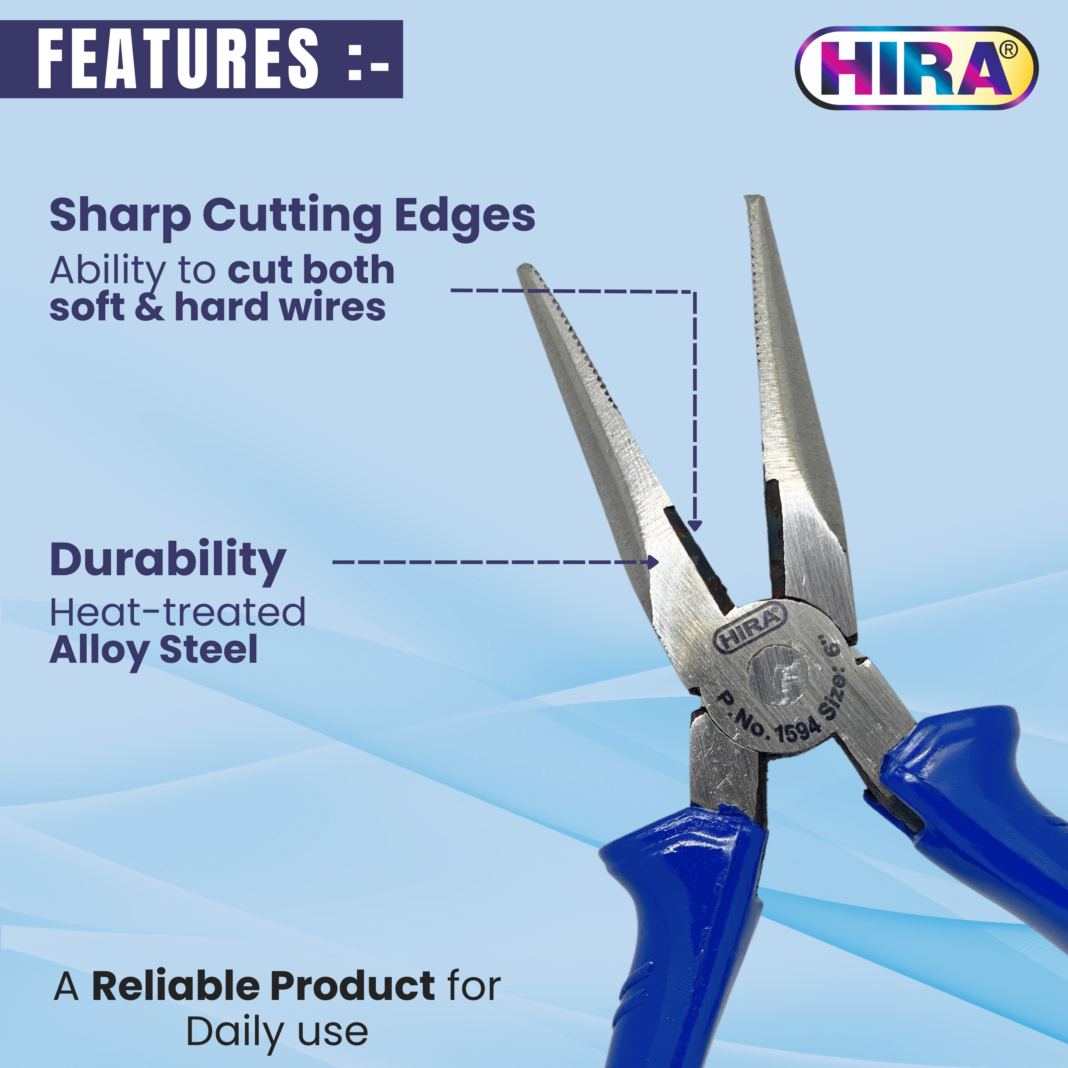 HIRA 150MM Safe Insulated Long Nose Plier for Electrical Applications | Shock-proof | Anti-Slip Grip | Versatile | Best for Cutting &amp; Gripping Wires | (150mm)-1