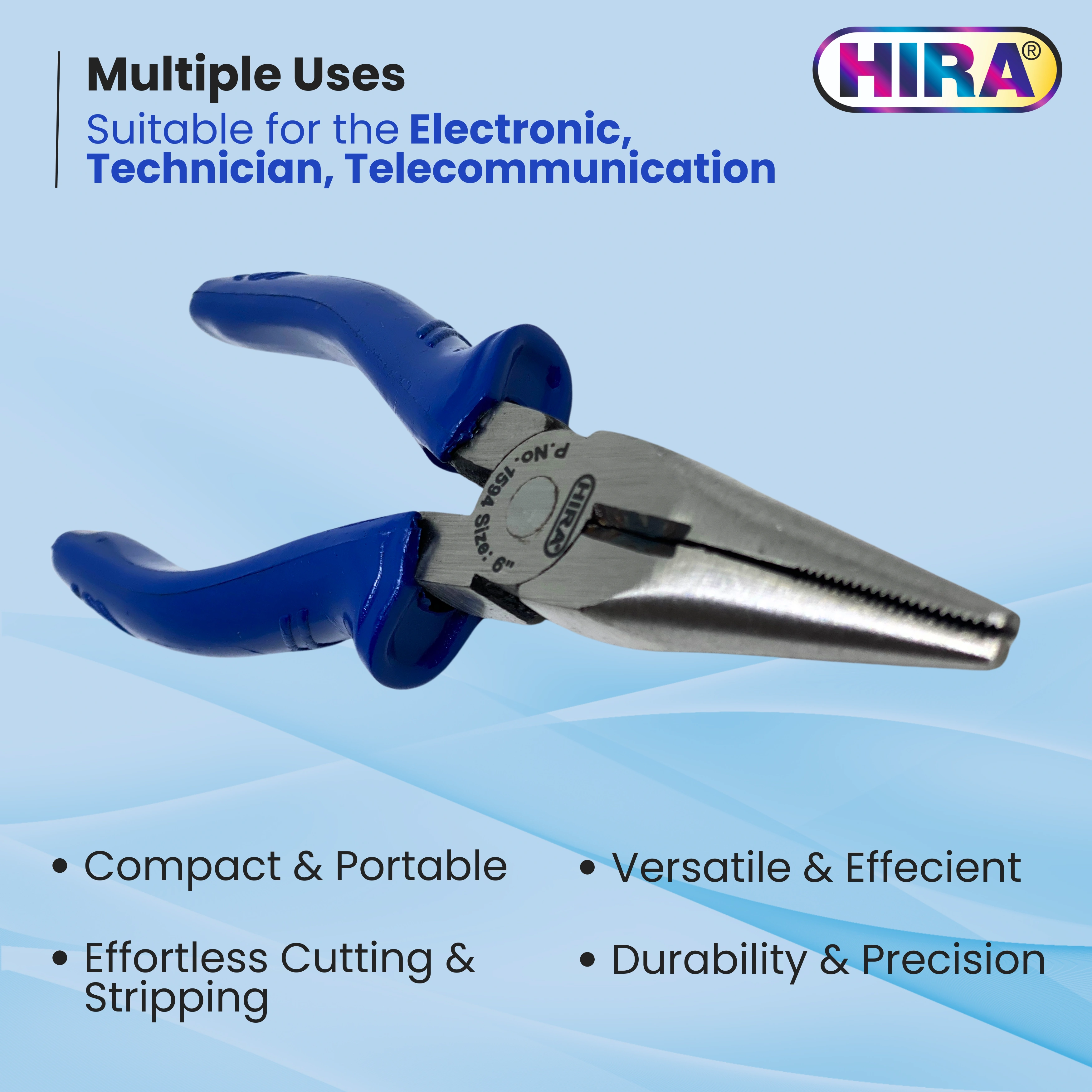 HIRA 150MM Safe Insulated Long Nose Plier for Electrical Applications | Shock-proof | Anti-Slip Grip | Versatile | Best for Cutting &amp; Gripping Wires | (150mm)-4