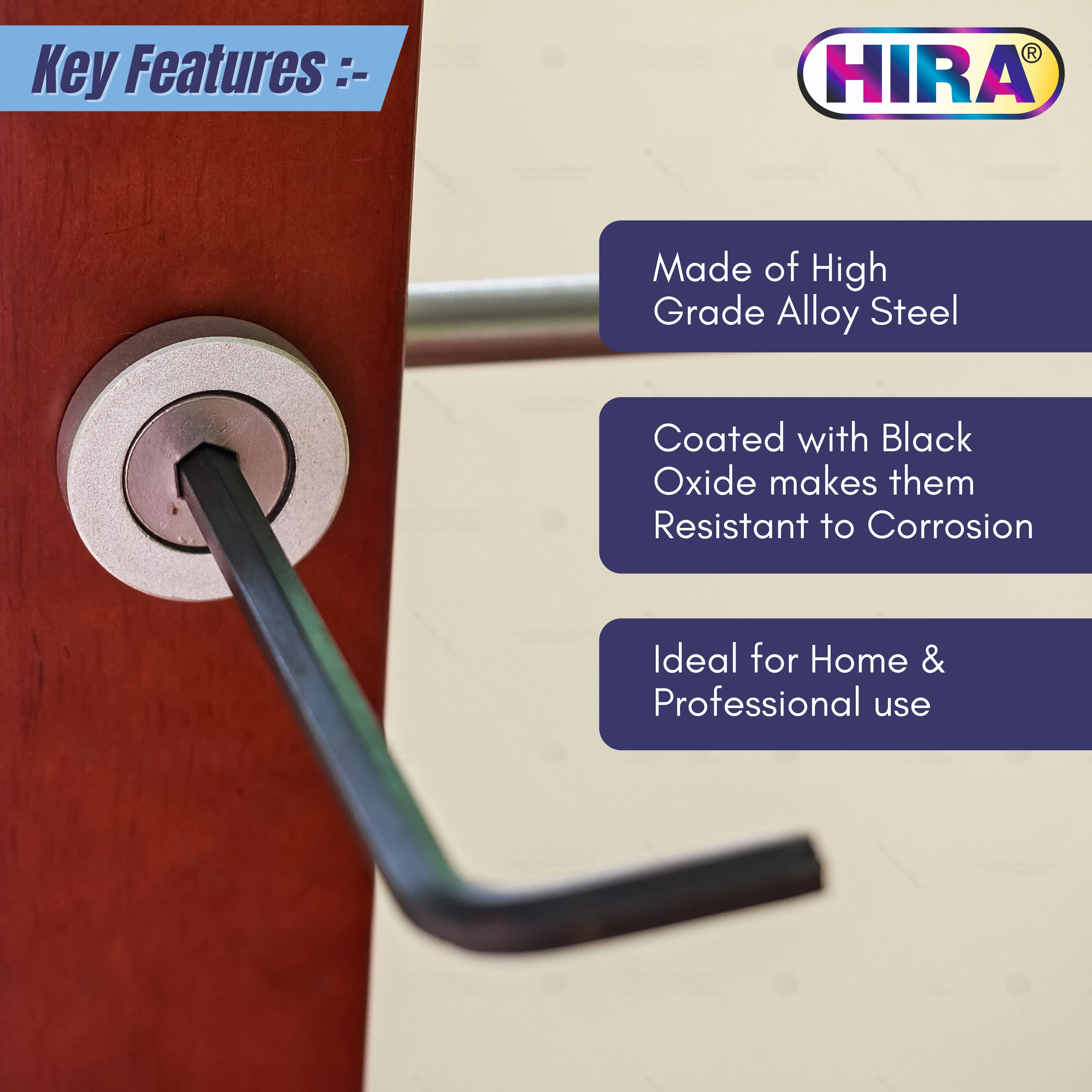 HIRA Hex Allen Key Set | Carbon Steel with Rust &amp; Corrosion Resistant | Chrome Plating &amp; Satin Finish | Multipurpose Tool Kit-4