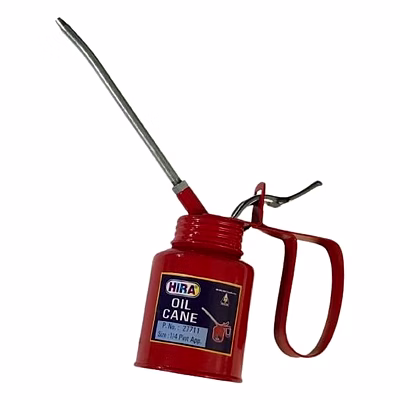 hira oil can, 1/2 pint (275ml) capacity manual pump oil can, steel pistol type oiler can, pistol oiler can with straight spouts, hand pump oil can injector for car bike machine