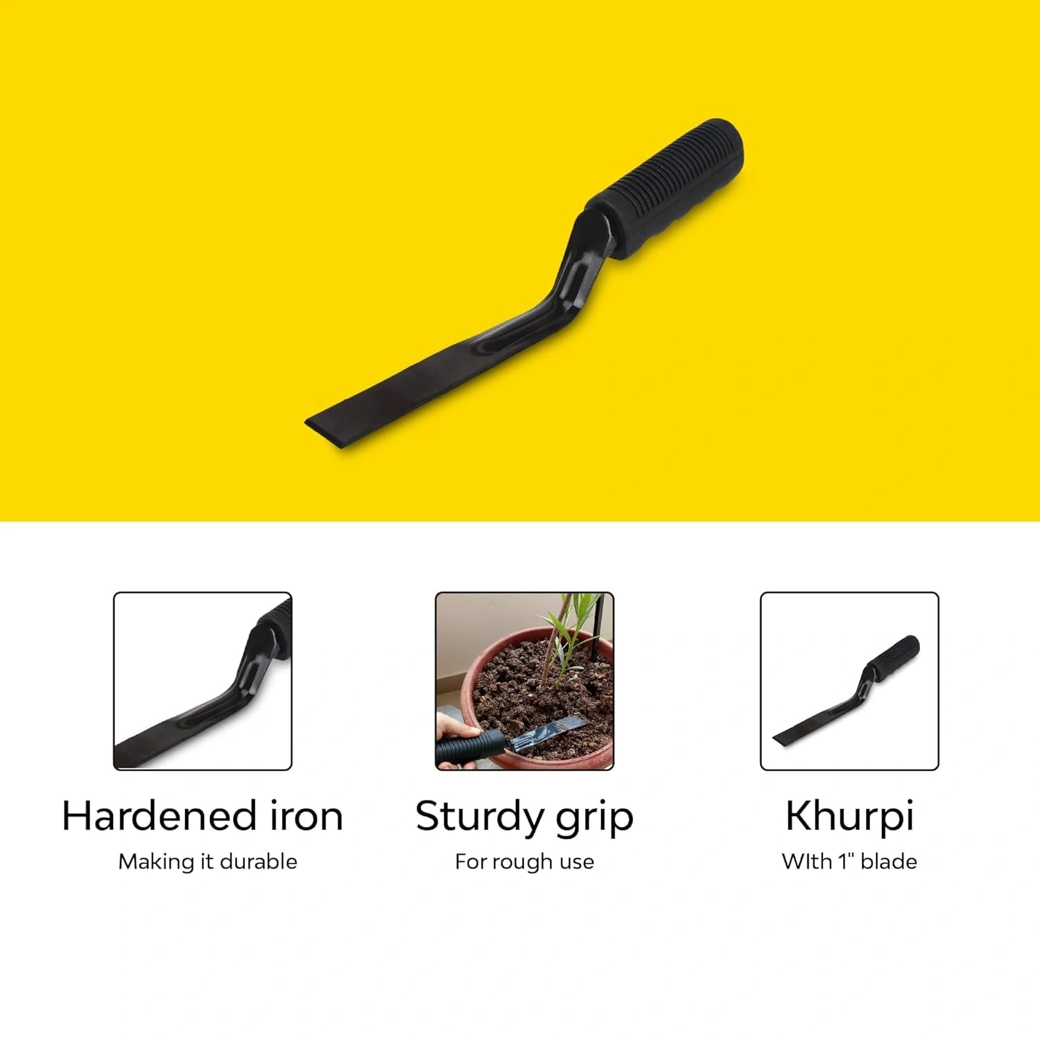 HIRA Seeds Gardening Khurpi for Small Pots - 1 PC (Metal, Black) | Khurpi Gardening Tools for Soil | Gardening Tools for Your Tool Kit | Rust-Free Khurpi for Garden | Plant Tool for Digging in Garden-4