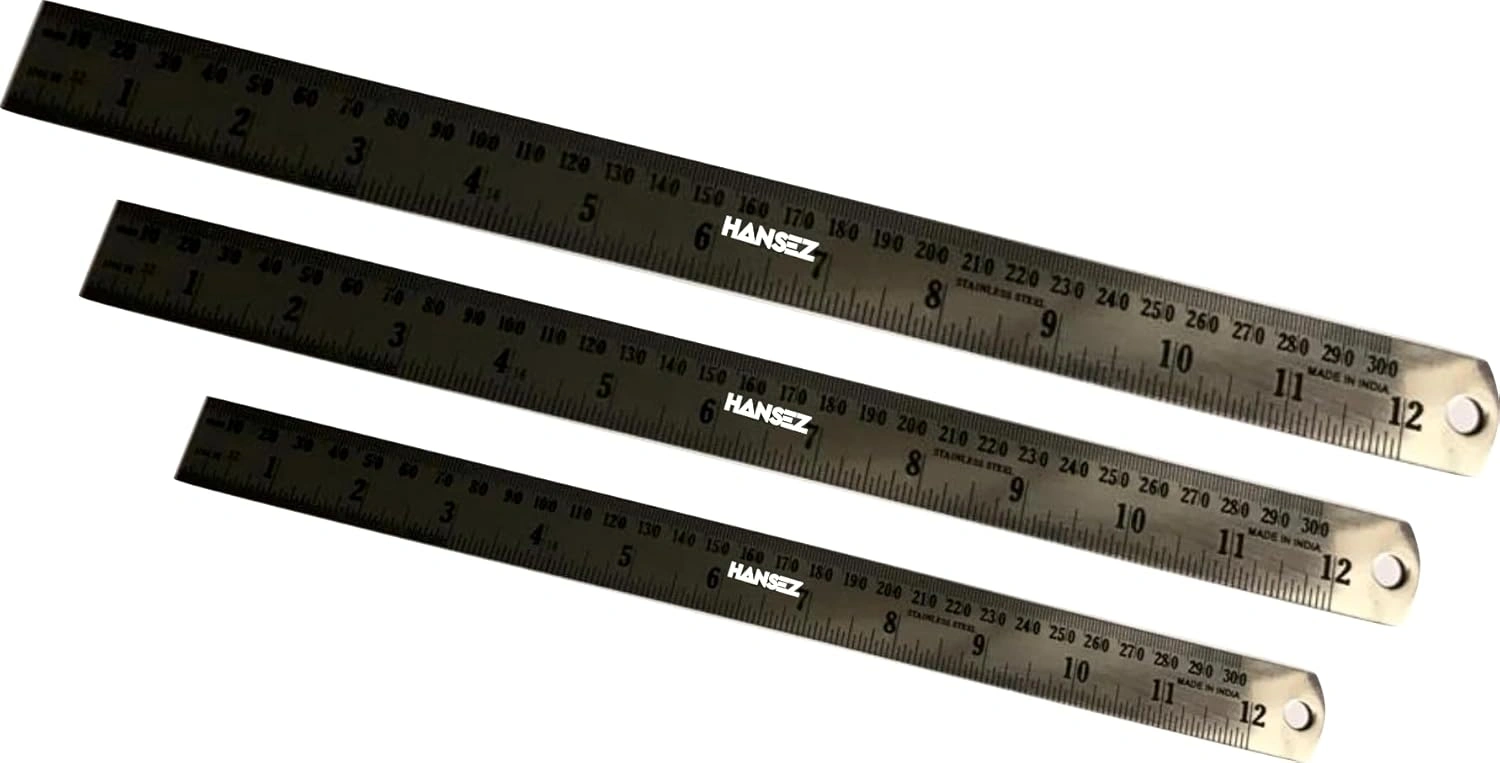 HANSEZ 6,12,24 -inch Stainless Steel Ruler 3 PACK OF SET | Pocket Scale -Combo Pack | STEEL FOOT RULE IN INCHES &amp; MM MARKING-12620384