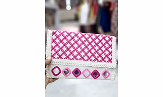Handbag with thread and mirror work