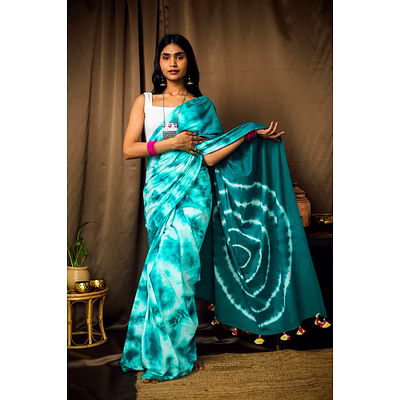 cotton mul tie dye saree mint masala