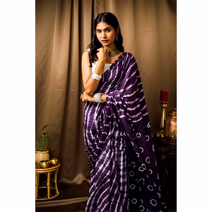 Cotton Mul Tie Dye Saree Jamun Leheriya