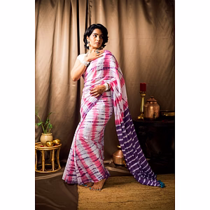 Cotton Mul Tie Dye Saree Berry Bloom