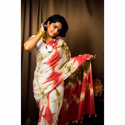 cotton mul tie dye saree green earth
