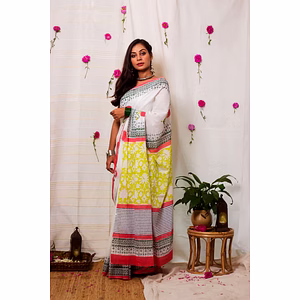 Cotton Mul Bagru Saree Spring Blossom