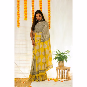 Cotton Mul Bagru Saree Sunny Stripes