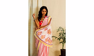 Mul Cotton Block Printed Saree • Indian Barbie Stripes