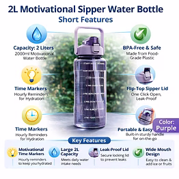 motivational sipper water bottle/fridge bottle - 2l