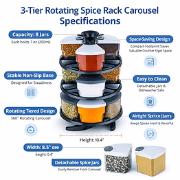 3-tier rotating spice rack carousel