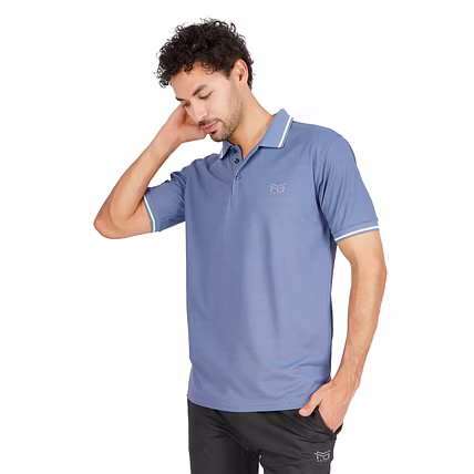 MONJI Velocity Men’s Collar Sports T-Shirt (Blue)-1