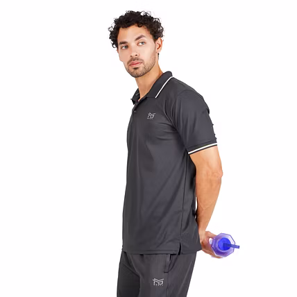 MONJI Velocity Men’s Collar Sports T-Shirt (Black)-1